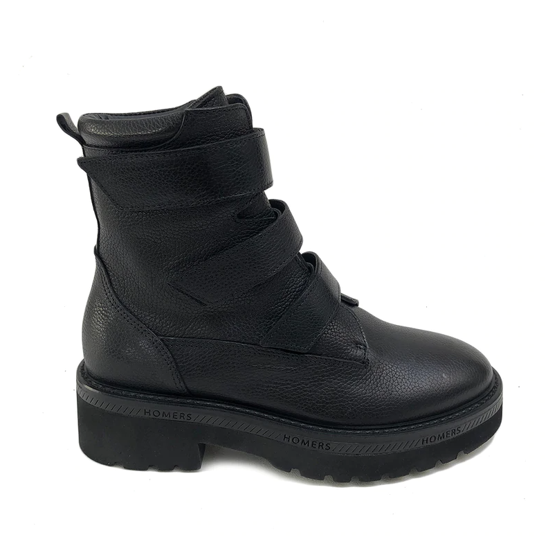 Women's Black Leather Combat Boot